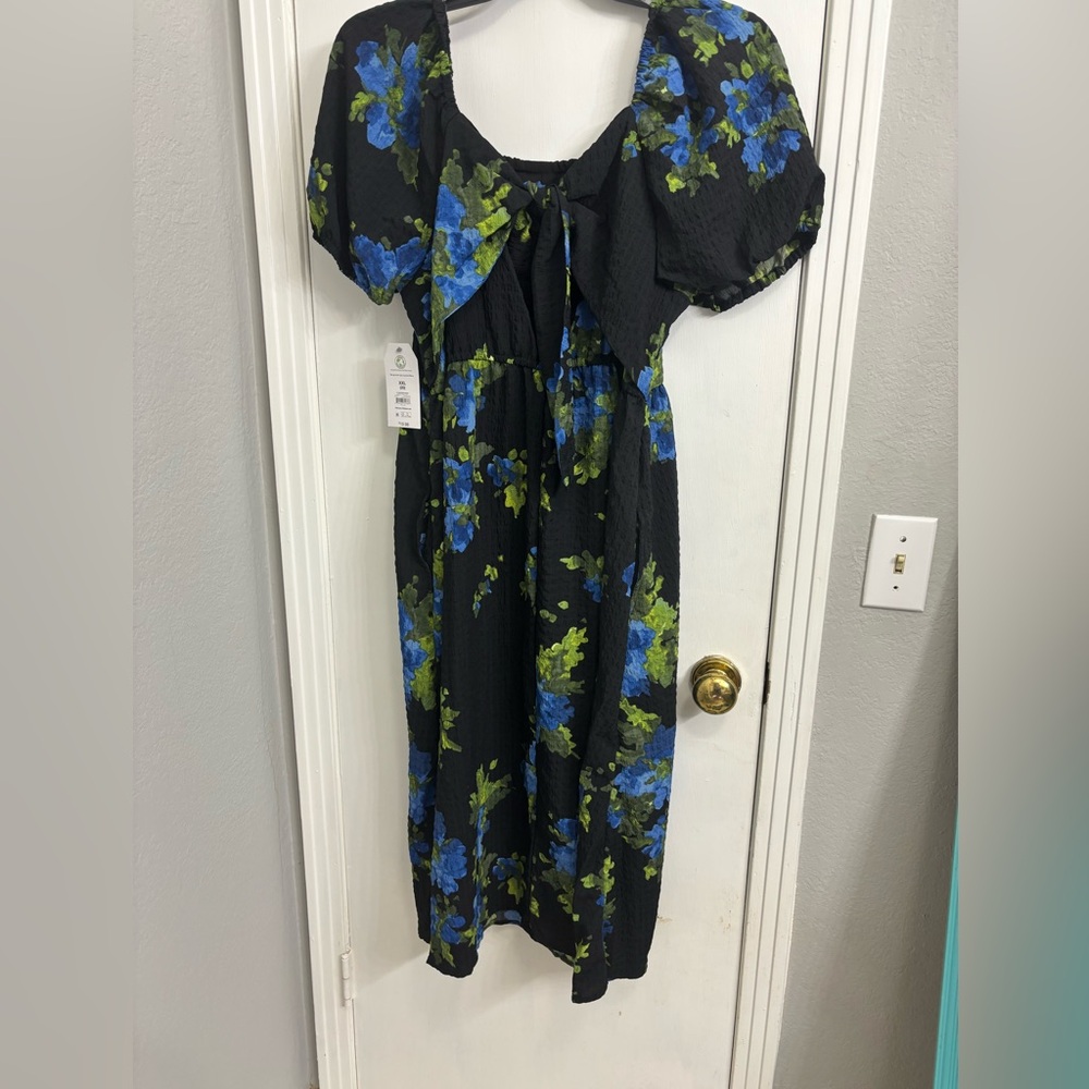 Floral Black and Blue Women's Dress - Picture 4 of 5